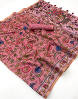 Invaluable Pink Printed Cotton Silk Saree With Fugacious Blouse Piece