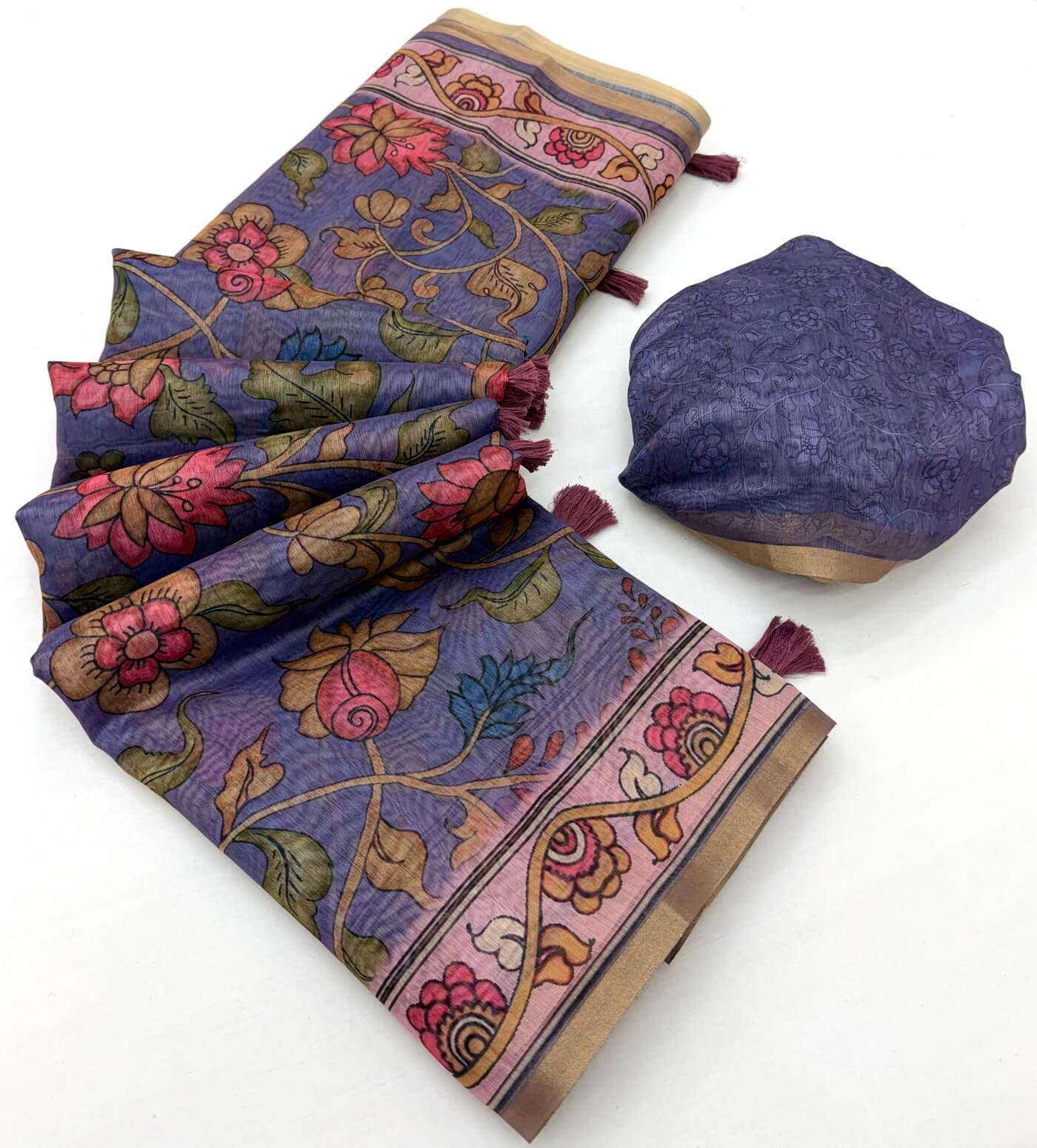 Ornate Lavender Printed Cotton Silk Saree With Supernal Blouse Piece