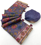 Ornate Lavender Printed Cotton Silk Saree With Supernal Blouse Piece