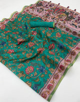 Radiant Rama Printed Cotton Silk Saree With Flameboyant Blouse Piece