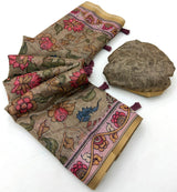 Fragrant Dark Beige Printed Cotton Silk Saree With Pleasurable Blouse Piece