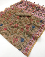 Fragrant Dark Beige Printed Cotton Silk Saree With Pleasurable Blouse Piece