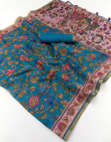 Nemesis Firozi Printed Cotton Silk Saree With Mesmeric Blouse Piece