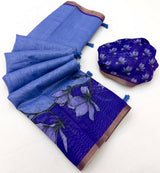 Confounding Blue Printed Cotton Silk Saree With Eloquence Blouse Piece