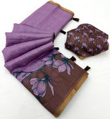Grandiose Lavender Printed Cotton Silk Saree With Stunner Blouse Piece