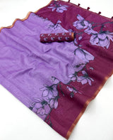 Tantalizing Lavender Printed Cotton Silk Saree With Sempiternal Blouse Piece