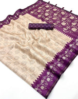 Pleasant Beige Printed Tussar Silk Saree With Girlish Blouse Piece
