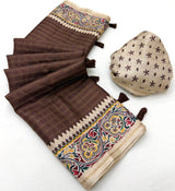 Amiable Brown Printed Tussar Silk Saree With Marvellous Blouse Piece