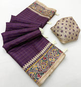 Mesmerising Purple Printed Tussar Silk Saree With Fugacious Blouse Piece