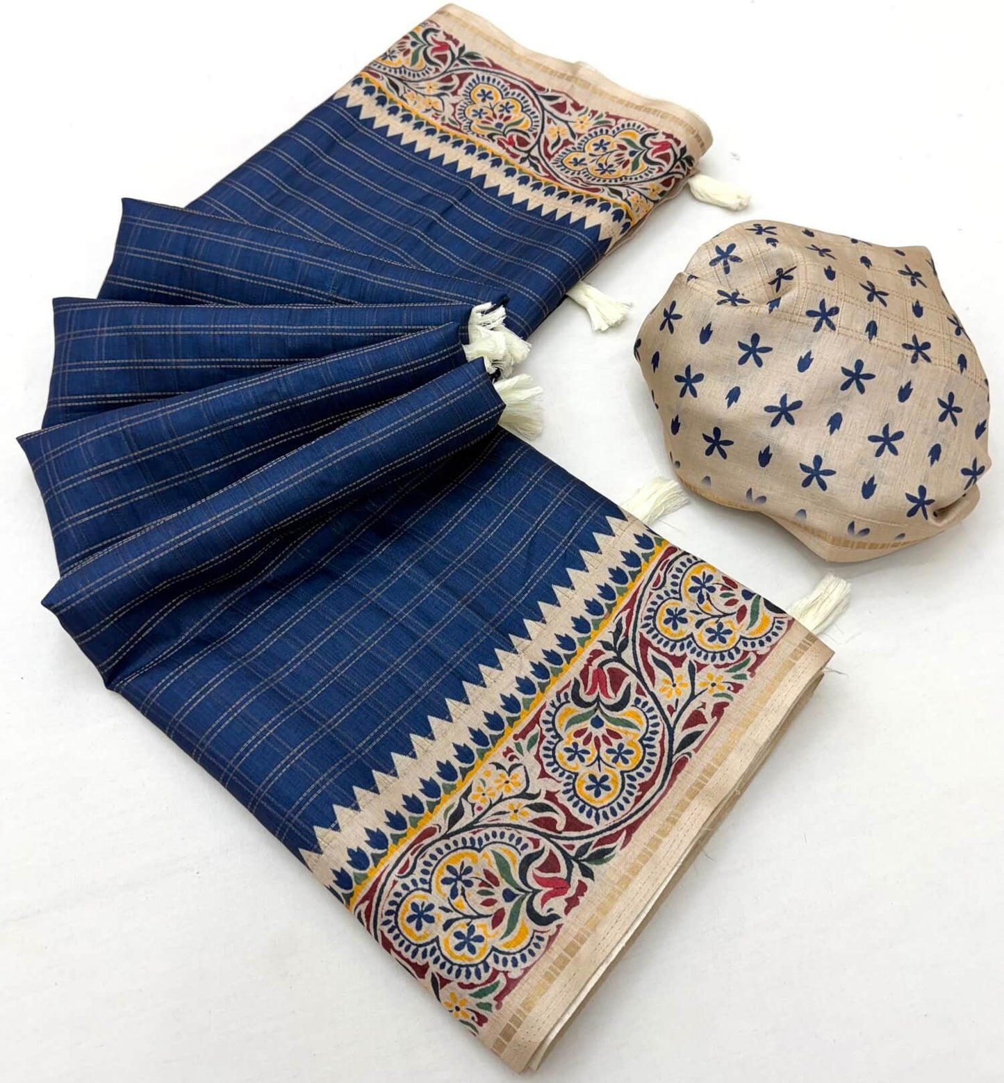 Improbable Blue Printed Tussar Silk Saree With Refreshing Blouse Piece