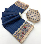 Improbable Blue Printed Tussar Silk Saree With Refreshing Blouse Piece