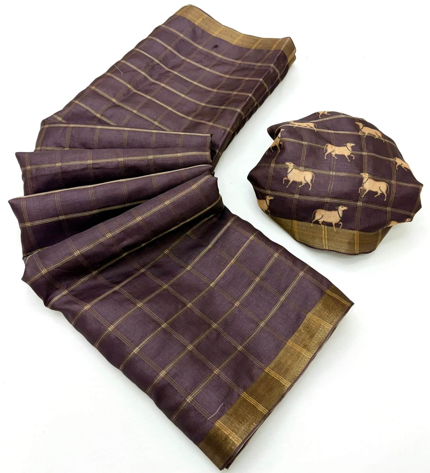 Transcendent Wine Printed Tussar Silk Saree With Captivating Blouse Piece
