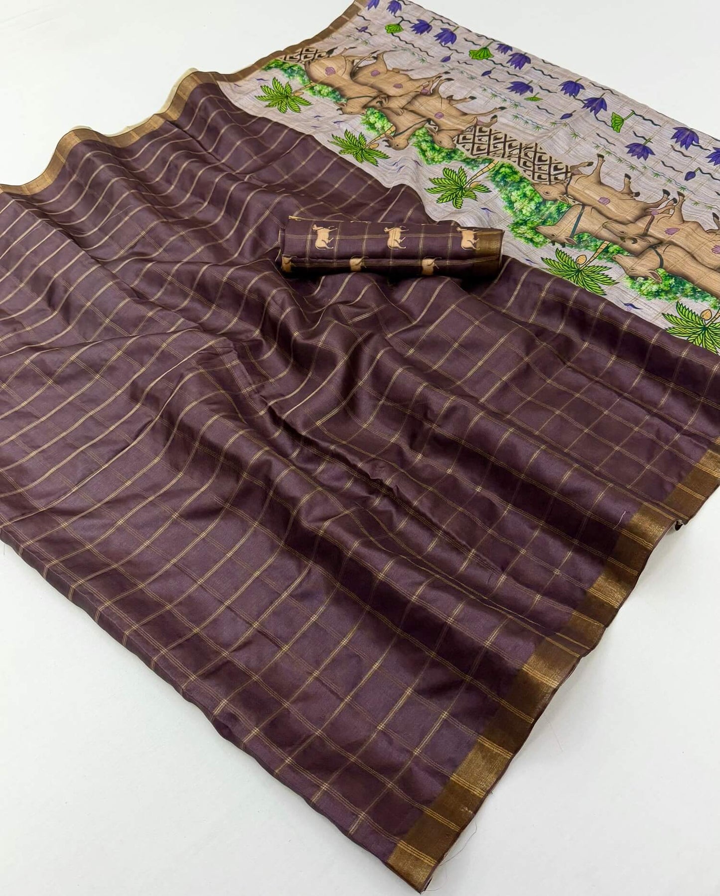 Transcendent Wine Printed Tussar Silk Saree With Captivating Blouse Piece
