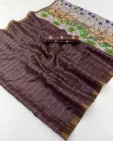 Transcendent Wine Printed Tussar Silk Saree With Captivating Blouse Piece