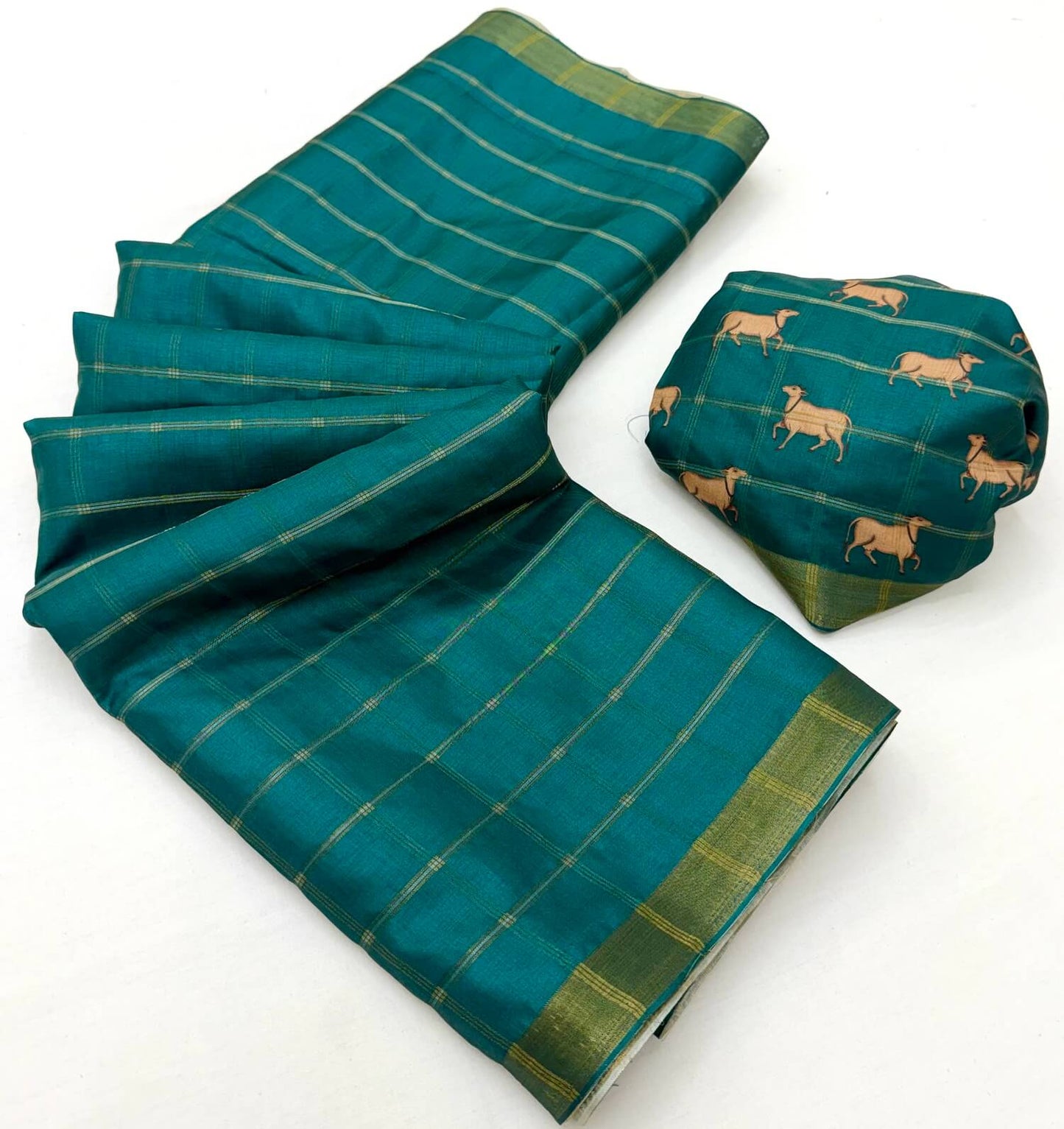 Mesmeric Rama Printed Tussar Silk Saree With Prodigal Blouse Piece
