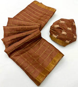 Inimitable Brown Printed Tussar Silk Saree With Blooming Blouse Piece