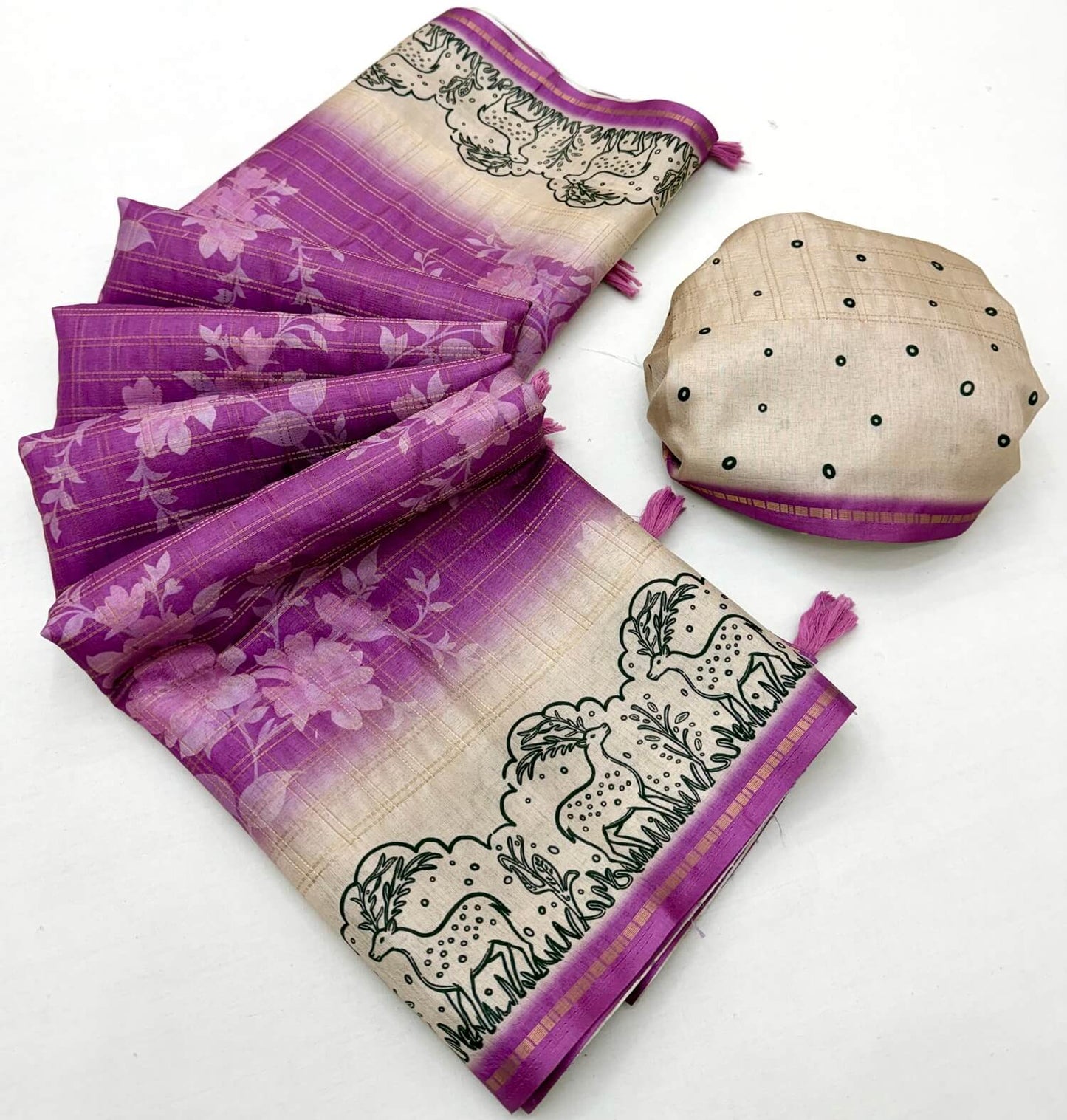 Petrichor Purple Printed Tussar Silk Saree With Sempiternal Blouse Piece