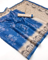 Luminous Blue Printed Tussar Silk Saree With Stunner Blouse Piece