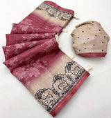 Preferable Pink Printed Tussar Silk Saree With Efflorescence Blouse Piece