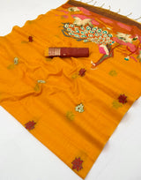 Adoring Mustard Pure Munga Cotton Silk Saree With Murmurous Blouse Piece