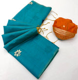 Unequalled Firozi Pure Munga Cotton Silk Saree With Conflate Blouse Piece