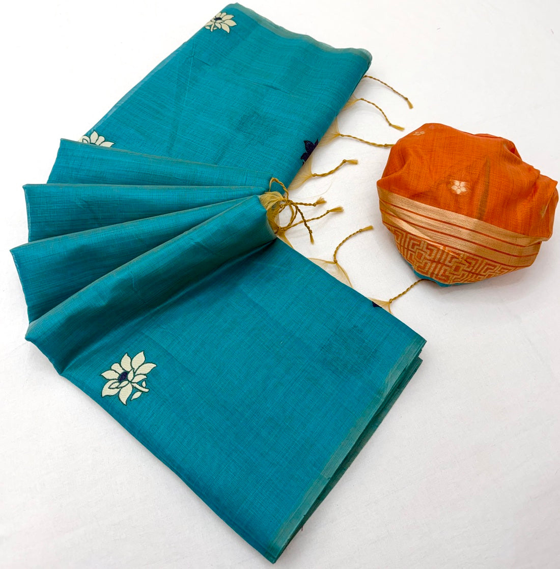Unequalled Firozi Pure Munga Cotton Silk Saree With Conflate Blouse Piece