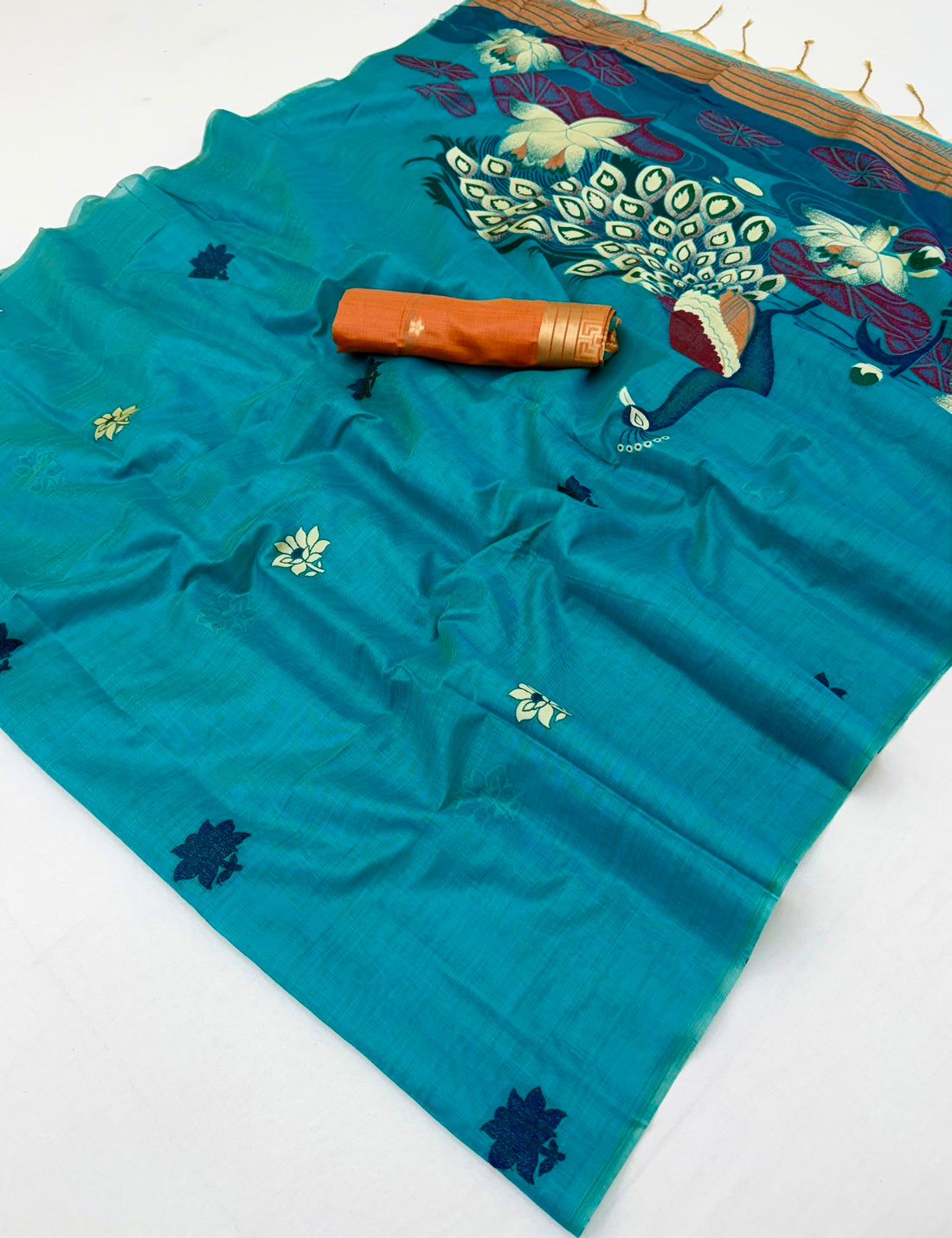 Unequalled Firozi Pure Munga Cotton Silk Saree With Conflate Blouse Piece