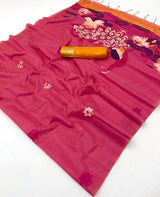 Scrupulous Dark Pink Pure Munga Cotton Silk Saree With Rhapsody Blouse Piece