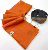 Magnificat Orange Pure Munga Cotton Silk Saree With Aplomb Blouse Piece
