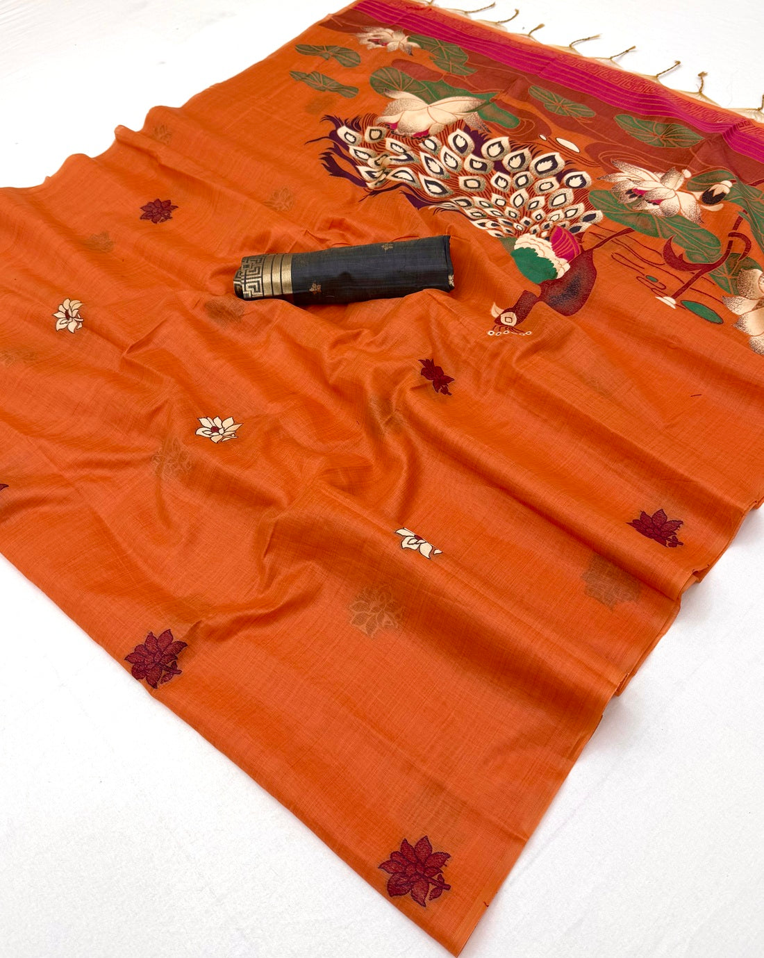 Magnificat Orange Pure Munga Cotton Silk Saree With Aplomb Blouse Piece