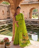 Evanescent Green Pure Munga Cotton Silk Saree With Woebegone Blouse Piece