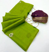 Evanescent Green Pure Munga Cotton Silk Saree With Woebegone Blouse Piece
