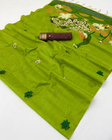 Evanescent Green Pure Munga Cotton Silk Saree With Woebegone Blouse Piece