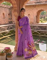 Appealing Lavender Pure Munga Cotton Silk Saree With Petrichor Blouse Piece