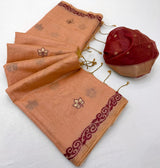 Desiring Peach Pure Munga Cotton Silk Saree With Classic Blouse Piece