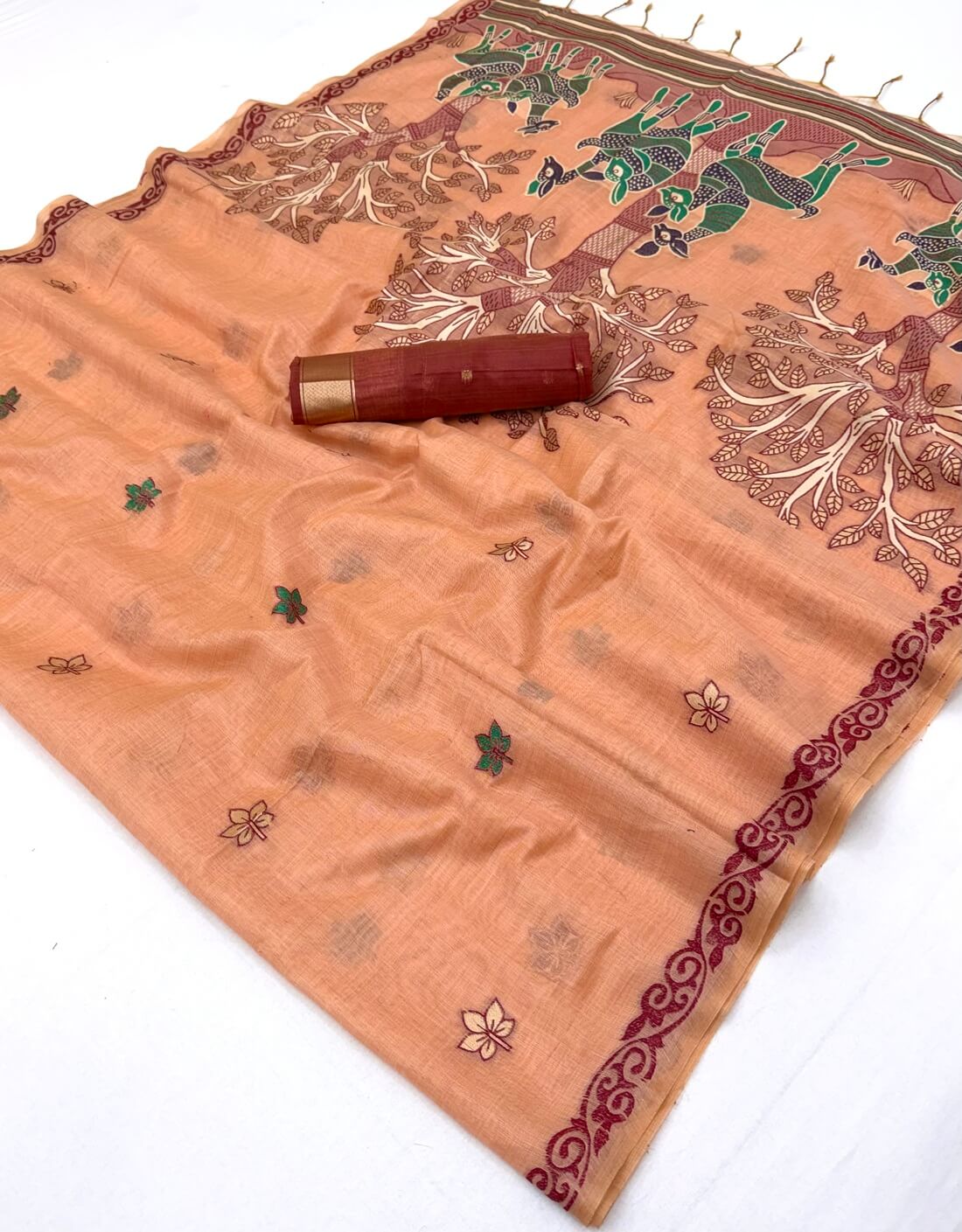 Desiring Peach Pure Munga Cotton Silk Saree With Classic Blouse Piece