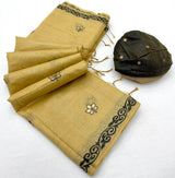 Designer Beige Pure Munga Cotton Silk Saree With Staggering Blouse Piece