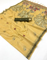 Designer Beige Pure Munga Cotton Silk Saree With Staggering Blouse Piece