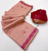 Energetic Pink Pure Munga Cotton Silk Saree With Hypnotic Blouse Piece