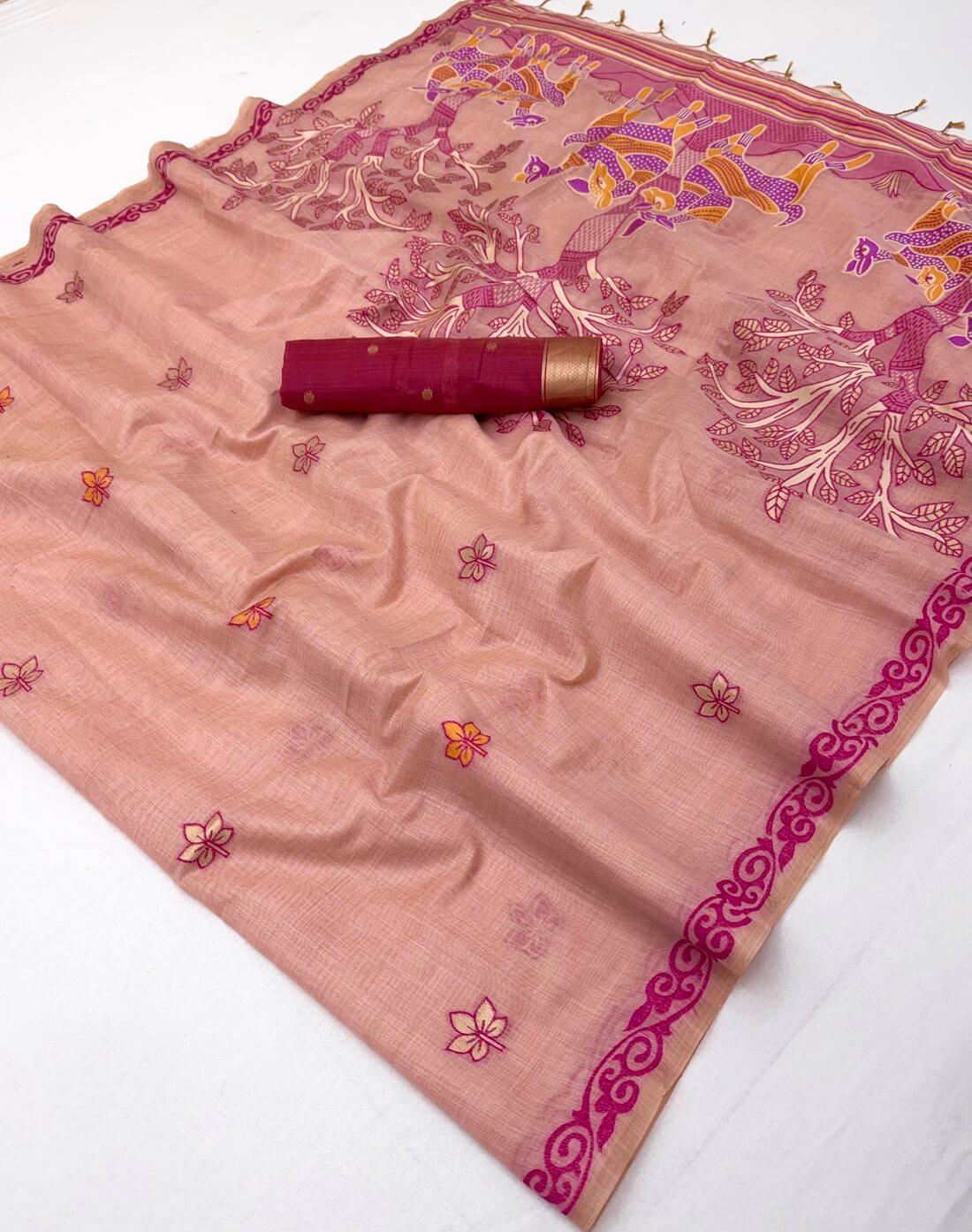 Energetic Pink Pure Munga Cotton Silk Saree With Hypnotic Blouse Piece
