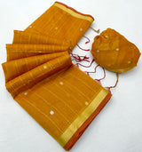 Resonant Mustard Pure Munga Cotton Saree With Mellifluous Blouse Piece