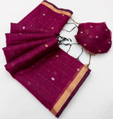 Refreshing Wine Pure Munga Cotton Saree With Exuberant Blouse Piece