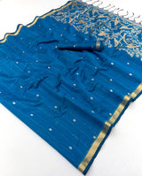 Ratatouille Blue Pure Munga Cotton Saree With Gorgeous Blouse Piece
