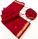 Seraglio Red Pure Munga Cotton Saree With Stylish Blouse Piece
