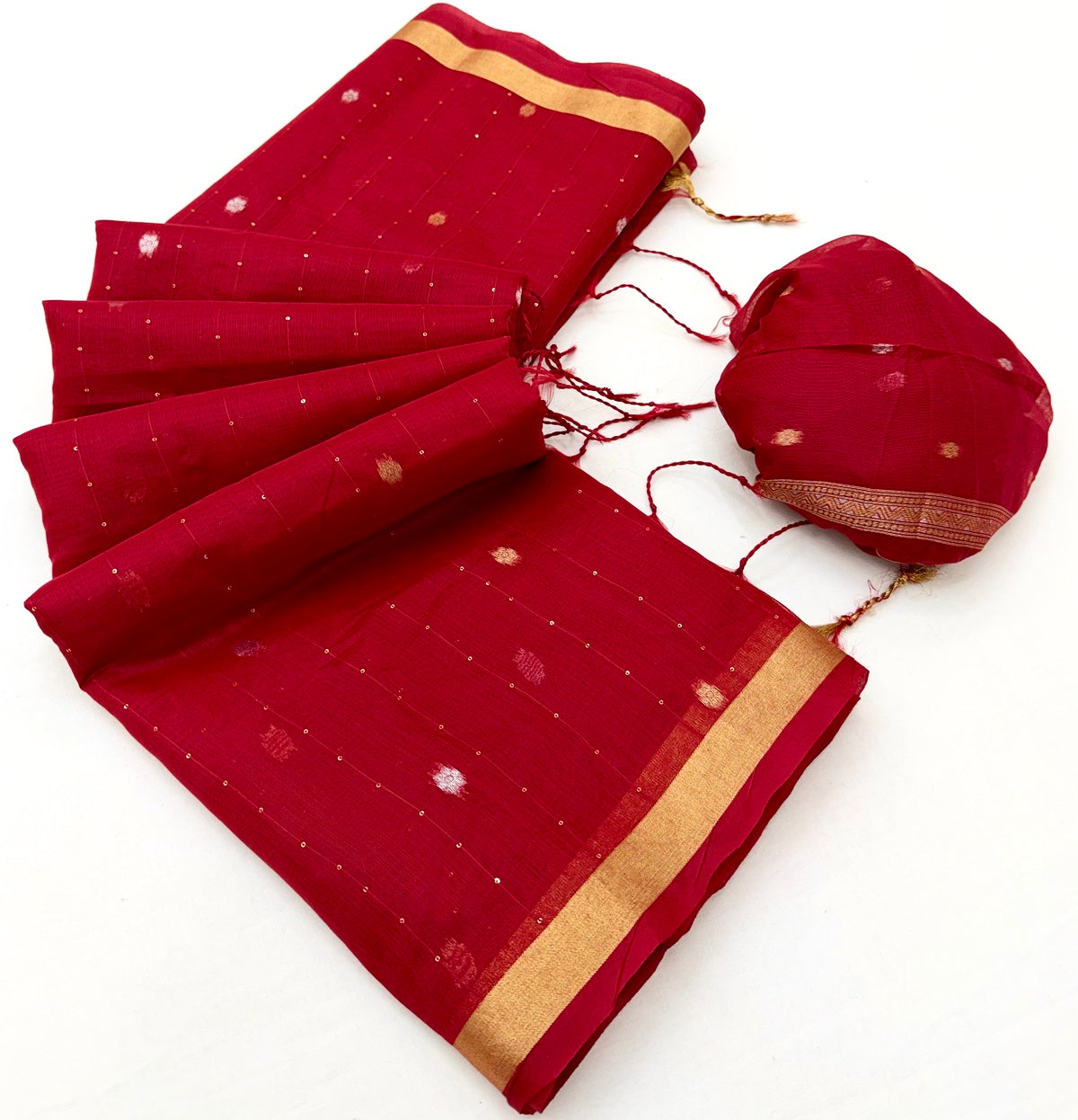 Seraglio Red Pure Munga Cotton Saree With Stylish Blouse Piece