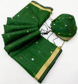 Demesne Dark Green Pure Munga Cotton Saree With Skinny Blouse Piece