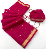 Captivating Dark Pink Pure Munga Cotton Saree With Arresting Blouse Piece