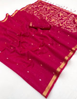 Captivating Dark Pink Pure Munga Cotton Saree With Arresting Blouse Piece