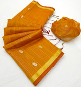 Luxuriant Mustard Pure Munga Cotton Saree With Beleaguer Blouse Piece