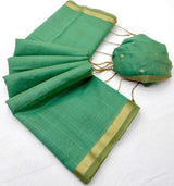Comely Green Linen Silk Paithani Saree With Tremendous Blouse Piece
